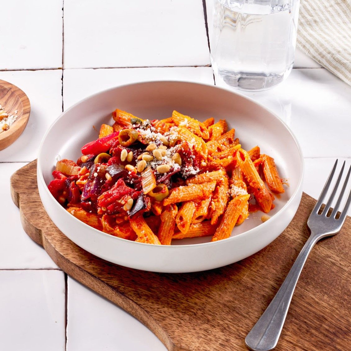 Mozzarella pasta met caponata